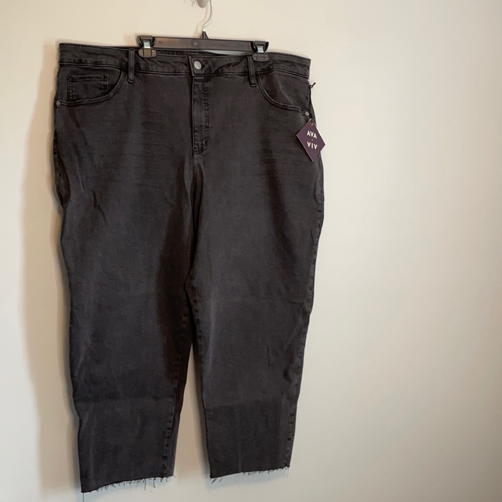 Ava & Viv washed black high rise slim straight crop jeans